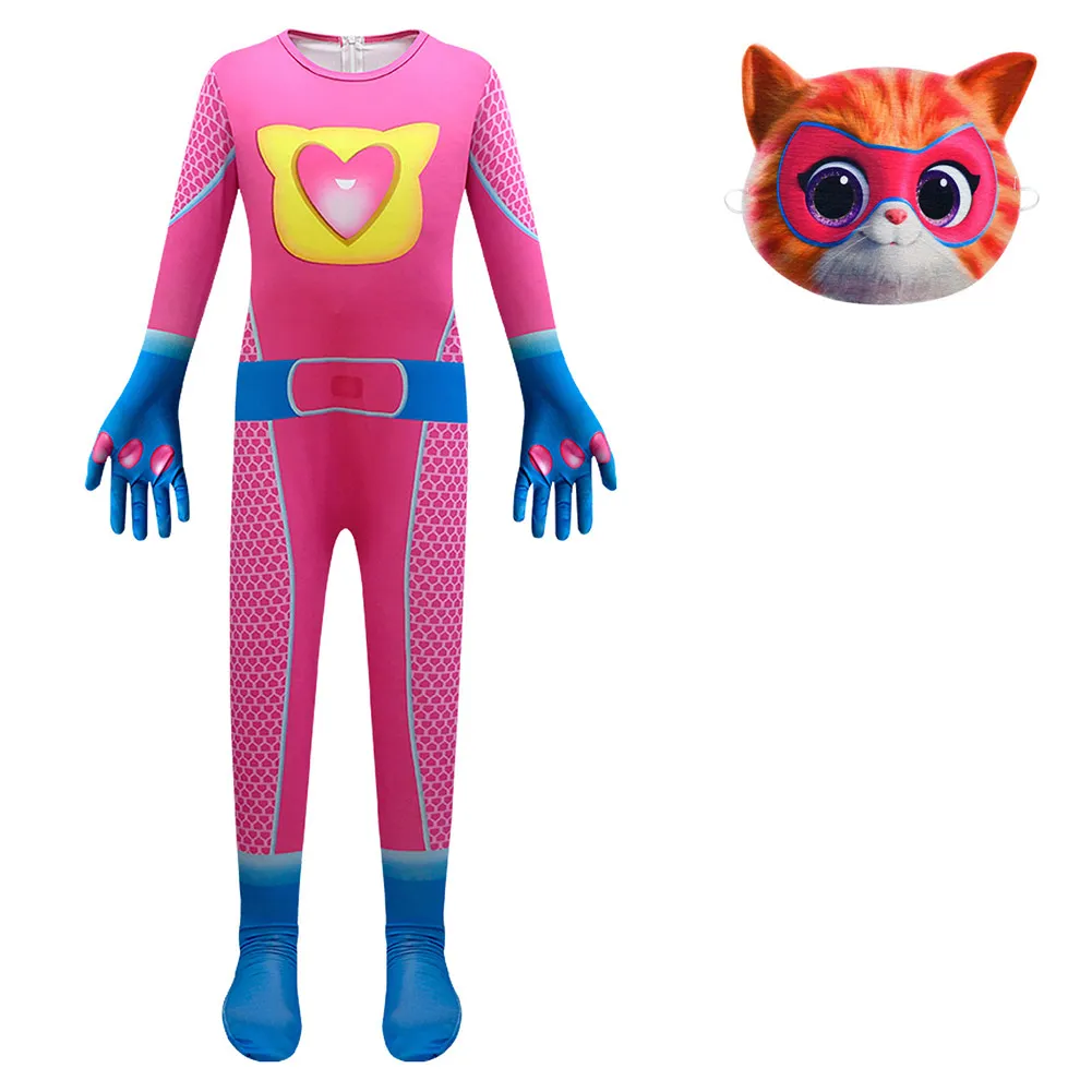 Cos Cat Cosplay Costume para Crianças, Roupas Fantasia, Macacão, Máscara, Acessórios Halloween, Fato de Festa, Kids Roleplay