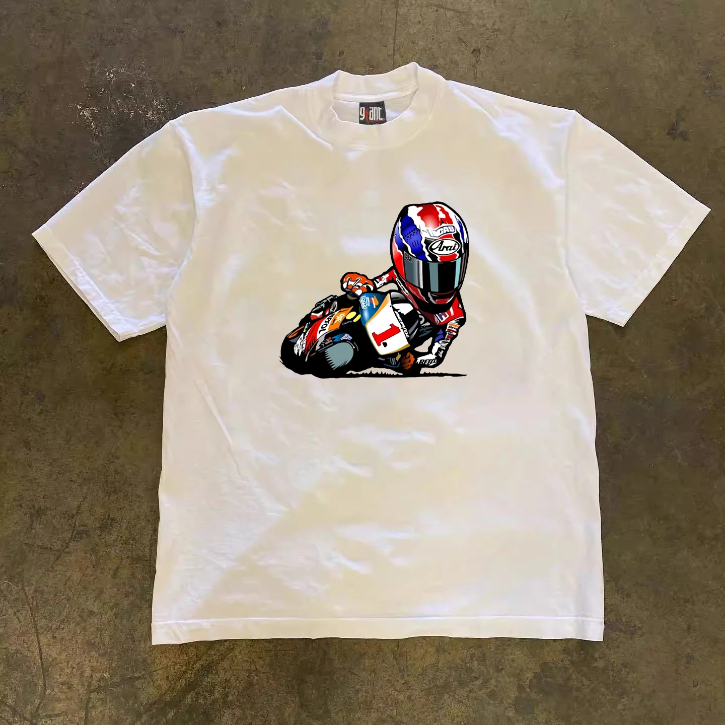 

American street retro locomotive printing short-sleeved T-shirt men's and women's tops