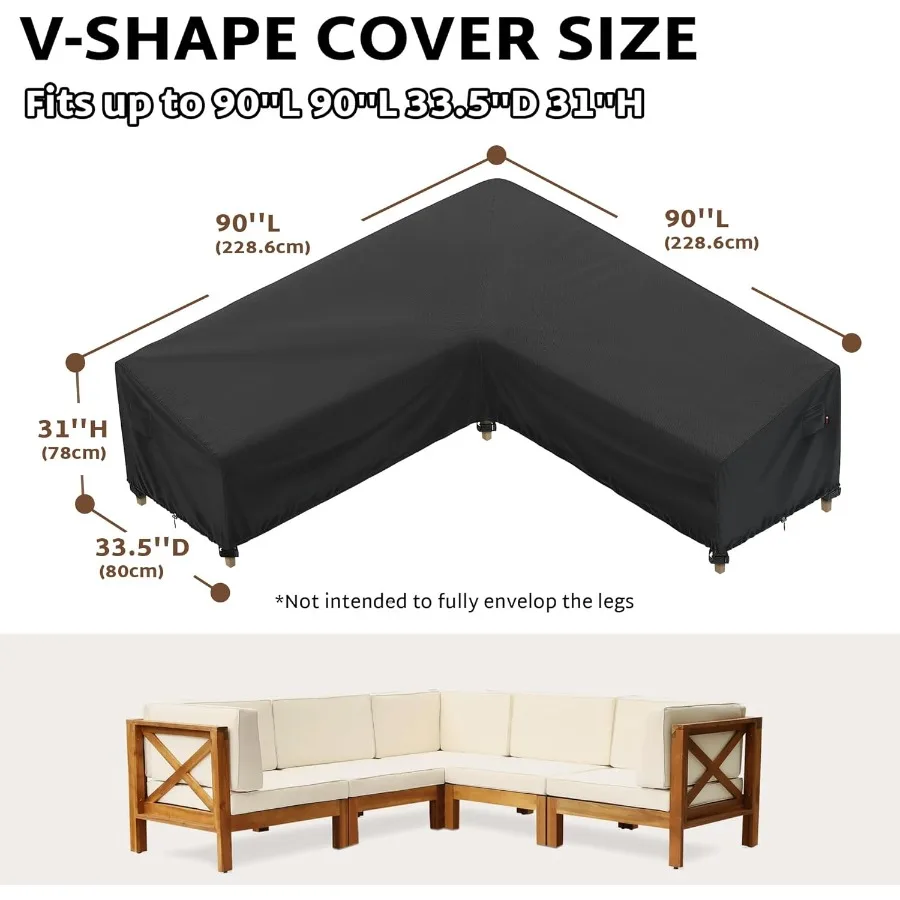 غطاء مقطعي خارجي من iBirdie مقاس 90 × 90 بوصة 89 × 89 بوصة 88 × 88 بوصة 87 × 87 بوصة أريكة فناء على شكل حرف L مقاومة للماء والطقس