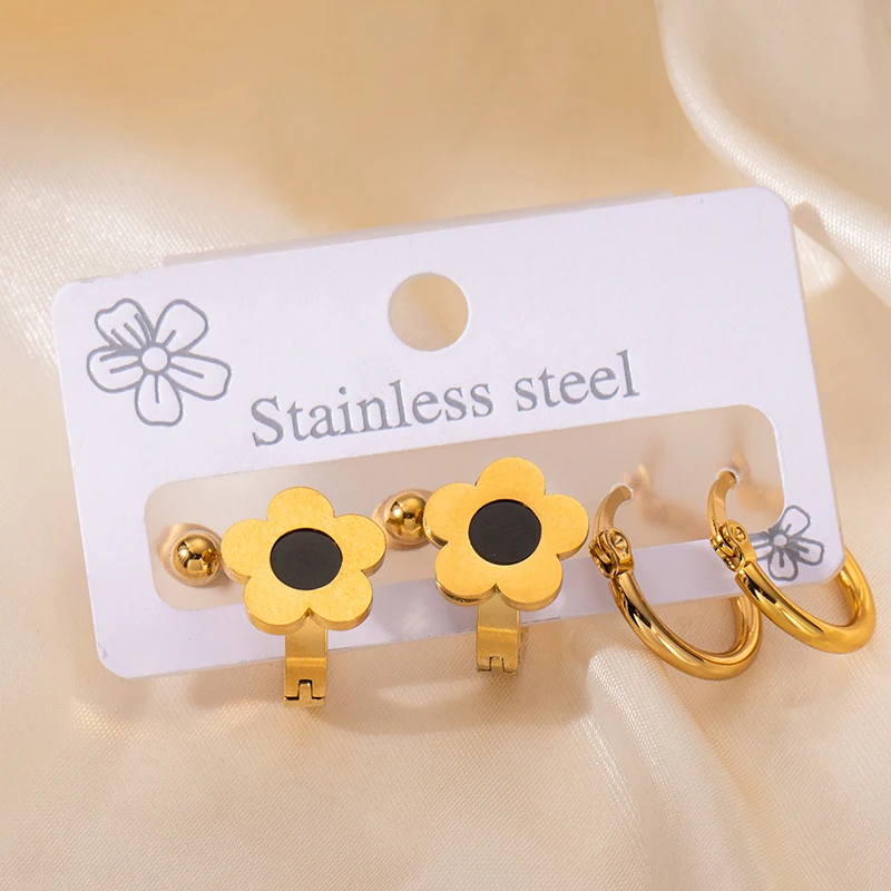 ENSHIR 316L Stainless Steel 6 Pieces Star Cross Flower Pendant Earrings For Women French Special Jewelry Gifts Wholesale