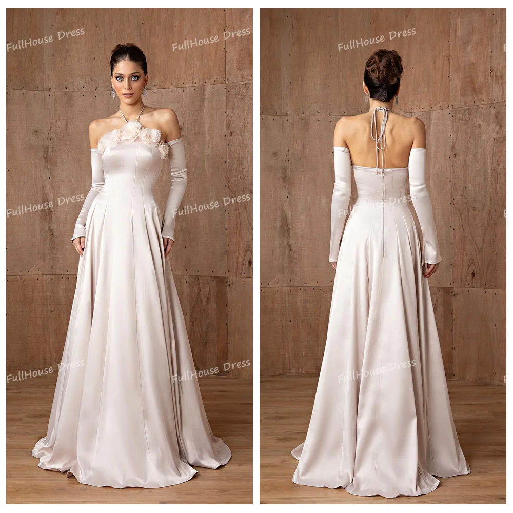 Vestido de noche plisado sin mangas con flores y pájaros hecho a medida, vestido saudí hasta el suelo, vestido de noche de corte sin espalda  İmorimaveraات