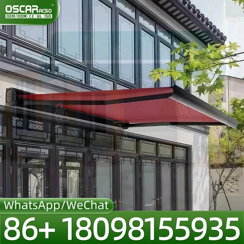 Aluminum Full Cassette Automatic Folding Awning Rainproof Retractable Arm LED Canopy Outdoor Patio Garden Balcony Use Retractabl