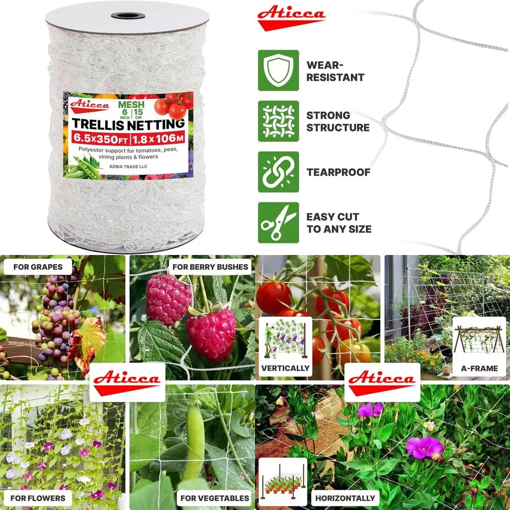 

Прочная полиэстеровая сетка для поддержки растений - рулон 6,5 футов x 350 футов, белая, идеально подходит для вьющихся растений, гороха, томатов и многого другого.