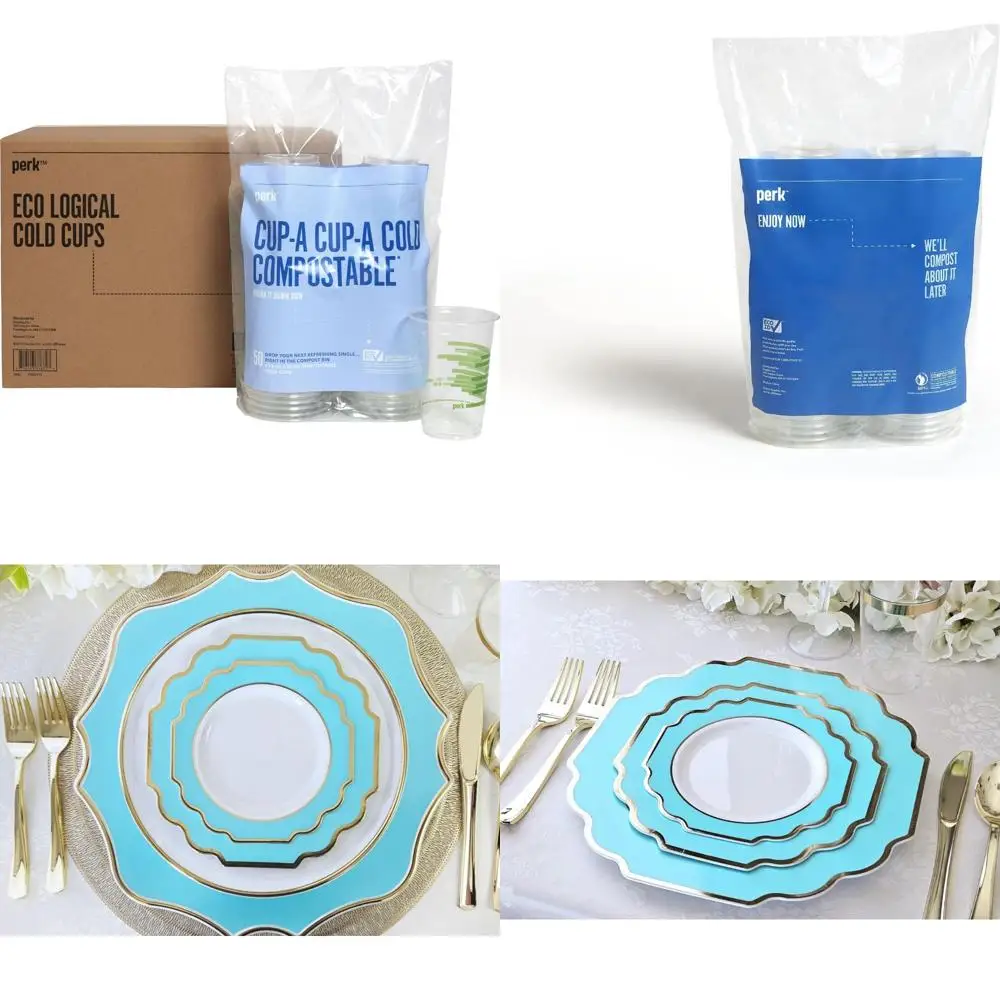 

Compostable 16 Oz Clear/Green Plastic Cold Cups, 600 Pack, Eco-Friendly Disposable Beverage Containers