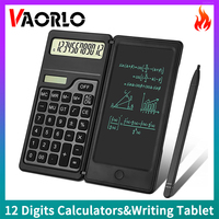 2 IN 1 Foldable Solar Energy Calculators 12 Digits LCD Display Desktop Calculators With 6 inch Writing Tablet For School Office