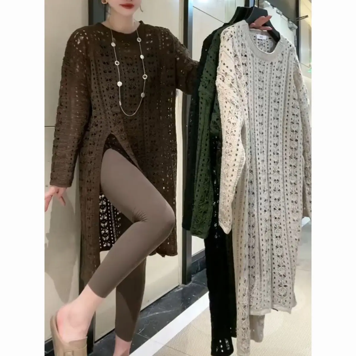 

Knee Length Pullover Graffiti Sweaters Jumpers Women Pretty Loose-Fit Club Students Knitthing Double-Breasted Basic Plaid Trendy