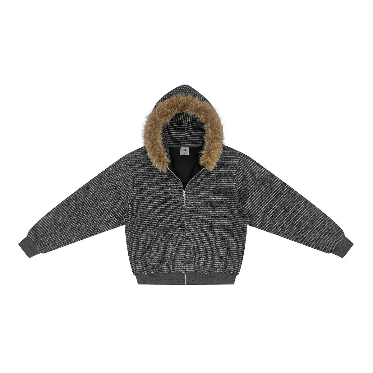 Vintage Fleece Striped Hooded Zip Up Cardigan For Men Autumn Loose Fit Versatile Lazy Vibe Outerwear American Style Casual