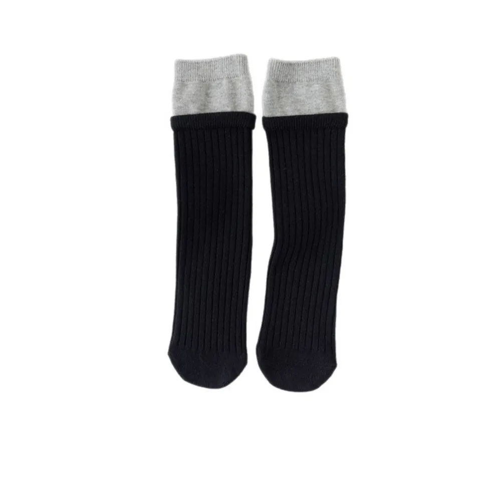 Cool Contrast Color Knee High Socks Fake Two-Piece Ins Style Long Socks Ribbed Runway Style Socks For Girls
