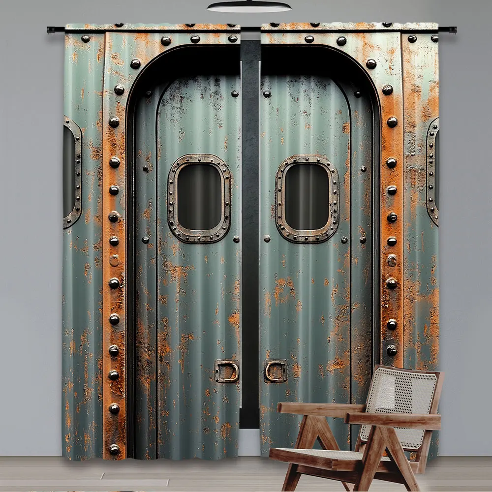 2Pcs Industrial Curtain Vintage Railway Container Door Old Locomotive Transportation Suitable For Bedroom Bathroom Living Room