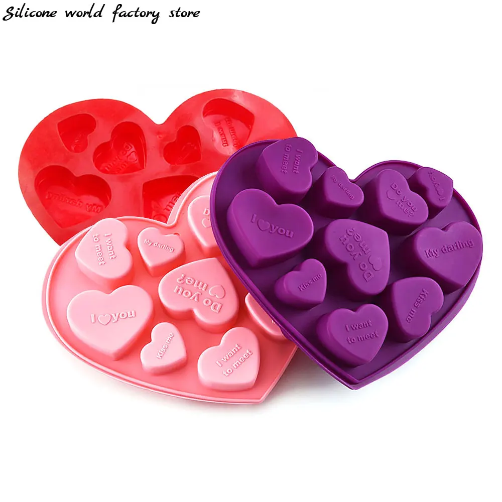 Siliconen World Silicone Chocolate Mold English Heart-shaped Cookie Fondant Cake Decorating Tools DIY Baking Molds Baking Pan