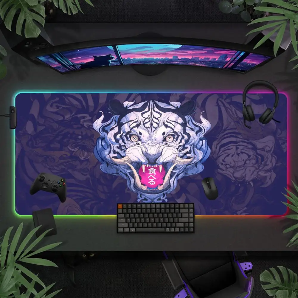 

Anime Ghost Mask Mouse Pad Large RGB Gaming Mousepads LED Light Locked Edge Game Accessories Table Pads Keyboard Mat XXL 90x40cm