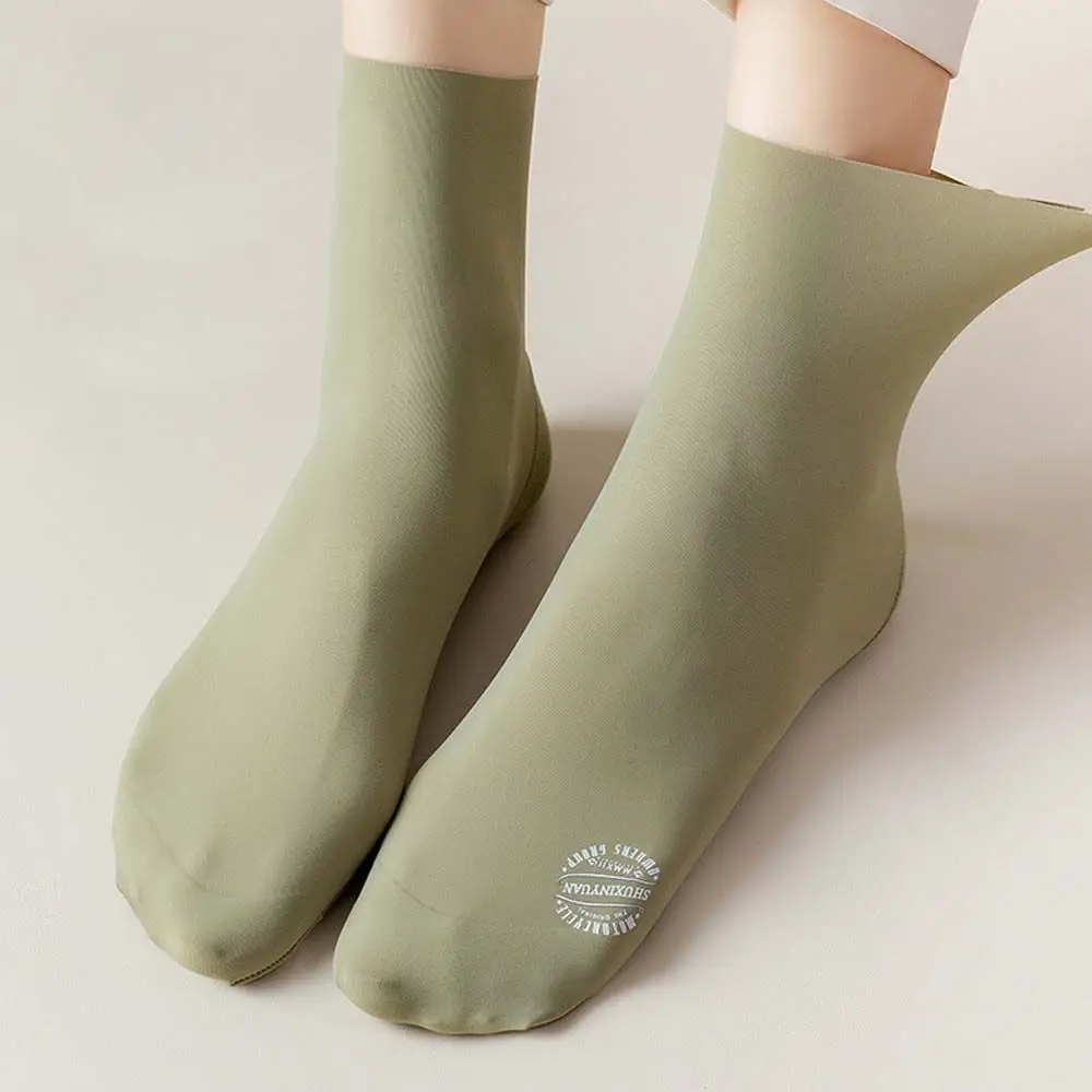 Thin Simple Solid Color Ice Silk Any Cut Korean Middle Tube Socks Women's Socks Pile Socks Hosiery