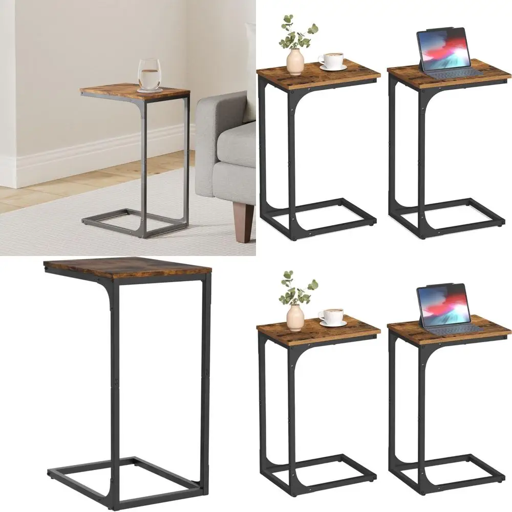 

Набор из 2-х приставных столиков C-образной формы, идеально подходит для небольшой зоны отдыха или у дивана, металлический каркас, подходит для гостиной, спальни, цвета: рустик-коричневый и бледно-серый.