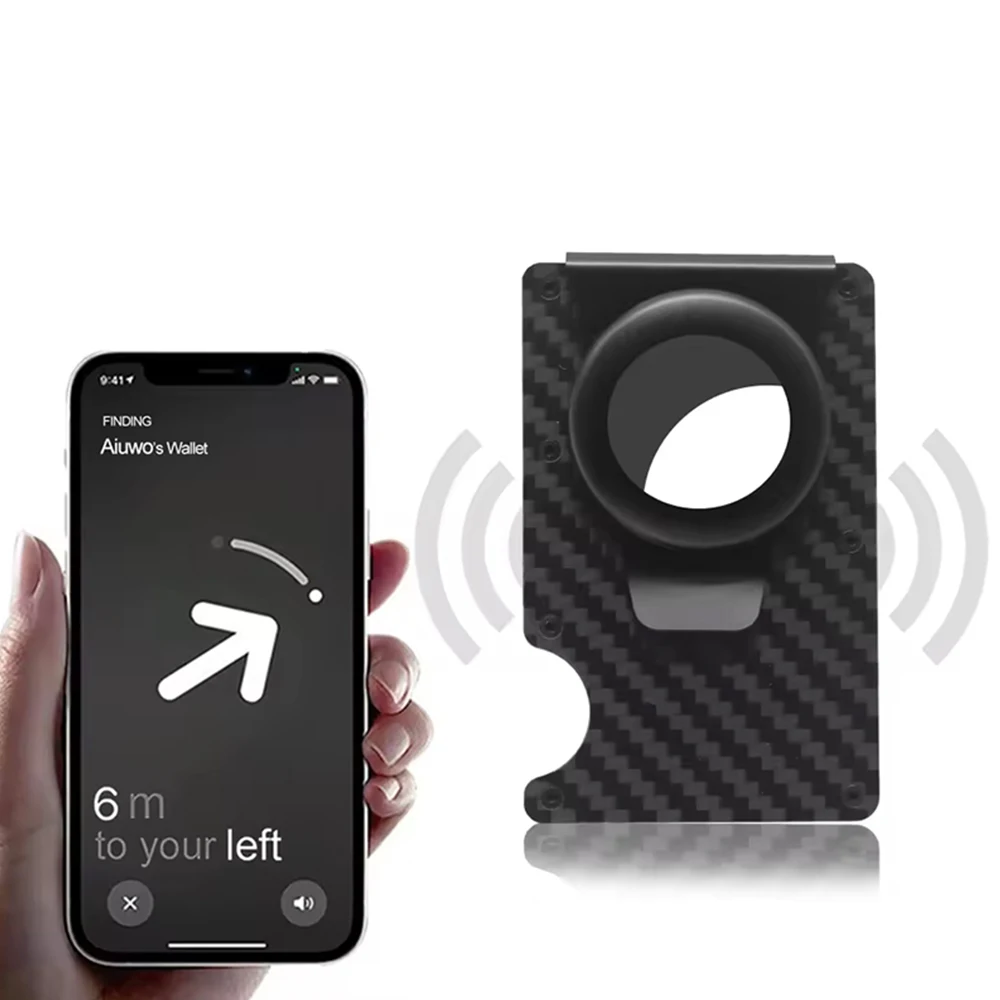 AirTag-Geldbörse für Männer, RFID-blockierend, minimalistisches, starres Fronttaschen-Portemonnaie, Carbon-Design, leicht, schwarz – Detail 7