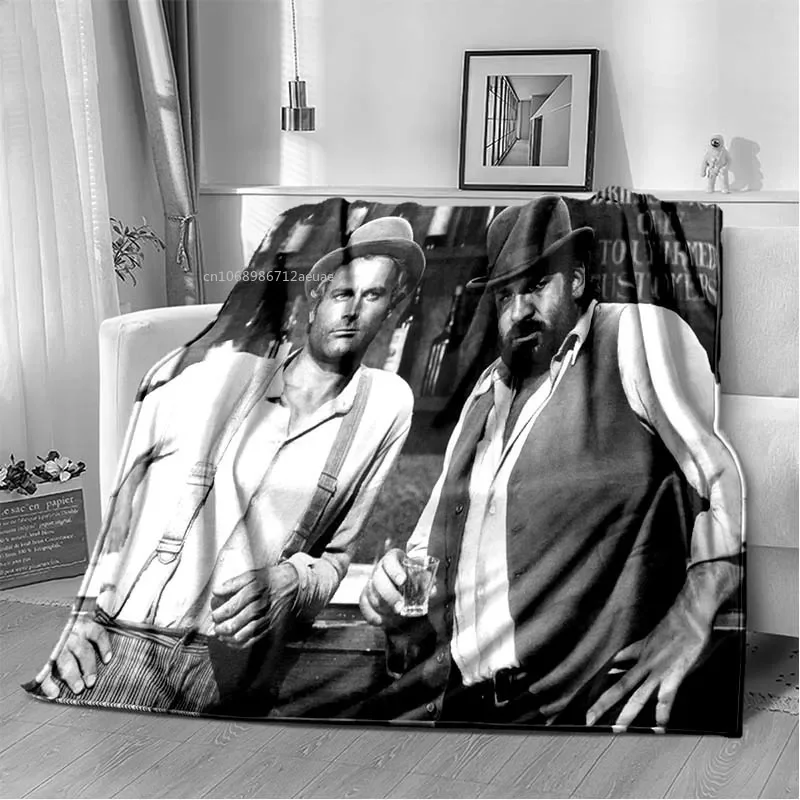 Terence Hill and Bud Spencer coperta stampata personaggio comico caldo sottile flanella morbida e confortevole coperta da viaggio per la casa regalo