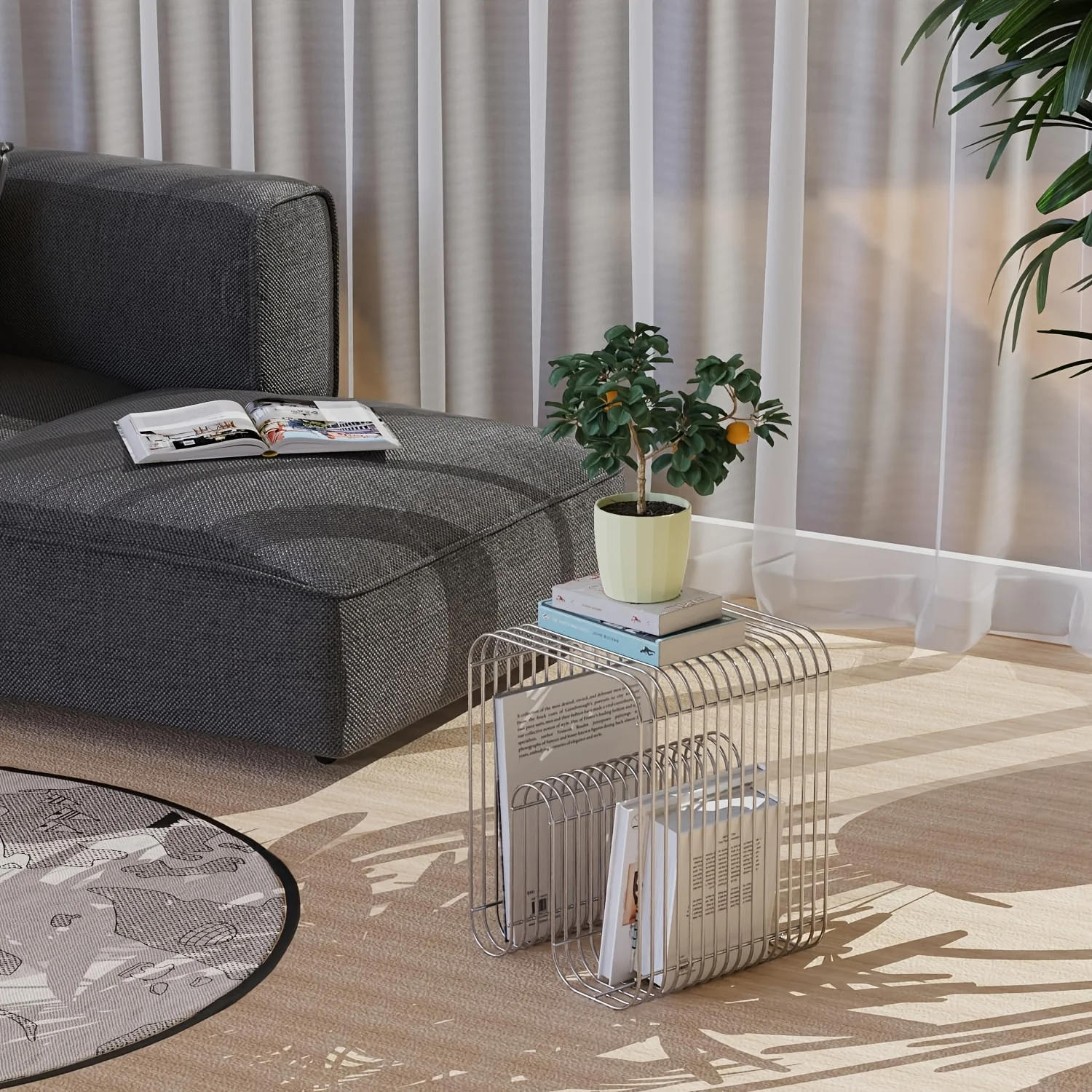 Vintage Style Creative Iron Side Table, Metal Magazine and Newspaper Rack, Storage Shelf, Sofa Side Table, Small Tea Table image 2