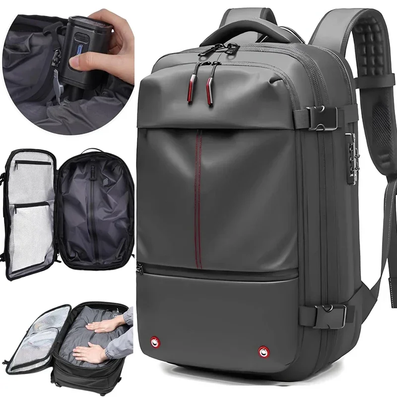 

Vacuum Compression Backpack With Pump 60L Expandable Travel Backpacks Anti Theft Vacpack Airline Approved Business school Bag