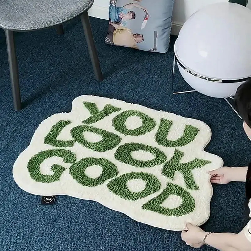 INS You Look Good Letters Rug Tufted Soft Plushy Bedside Mat Aesthetic Home Decor Non-slip Absorbent Bath Mat Doormat