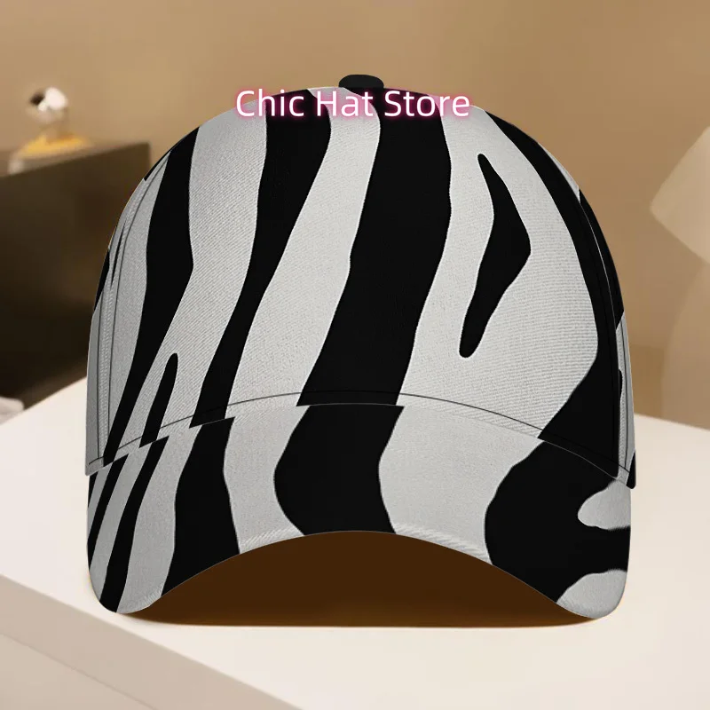 1pc Black & White Striped Baseball Cap - Adjustable Duckbill Hat with Snap Closure, Lightweight for Daily Wear, Dates & Outdoor