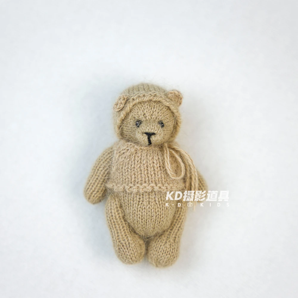 Adorable Knitted Teddy Bear Newborn Photography Props Baby Photo Shoot Props Mini Crochet Animal Doll for Studio Shooting Theme