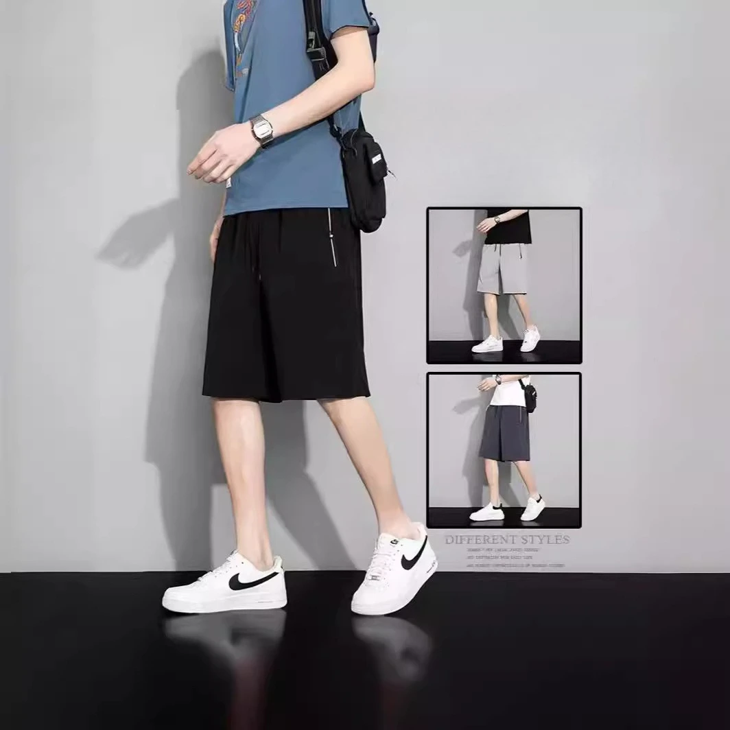 

Летние шорты из ледяного шелка, новые мужские дышащие шорты с пятью точками, повседневные универсальные свободные спортивные штаны