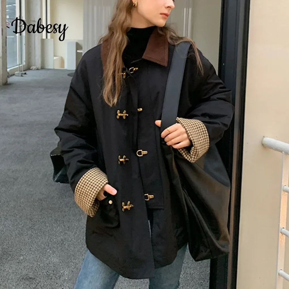 Vintage Corduroy Turn-down Collar Patchwork Jacket Coat Women Autumn French Design Metal Button Loose Parka Female Casual Outwea