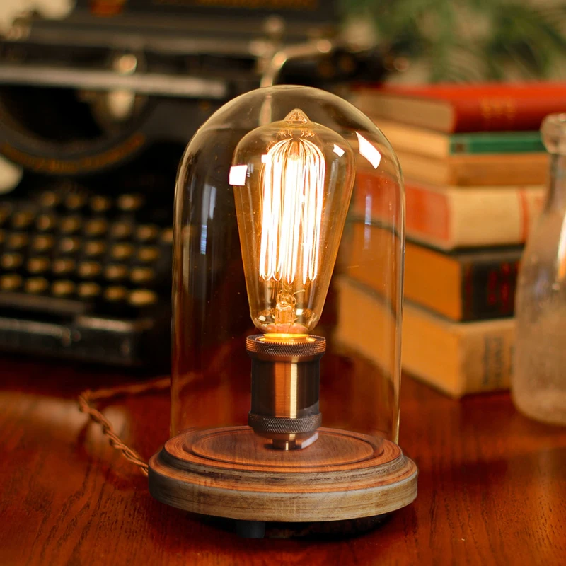 

American vintage Edison table lamp loft nostalgic bedroom bedside coffee shop bar creative solid wood decorative table lamp