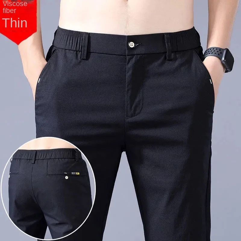 New Summer Men's Casual Pants Slim Pant Straight Thin Trousers Male Fashion Stretch Khaki Jogging 28-38 Men Pants