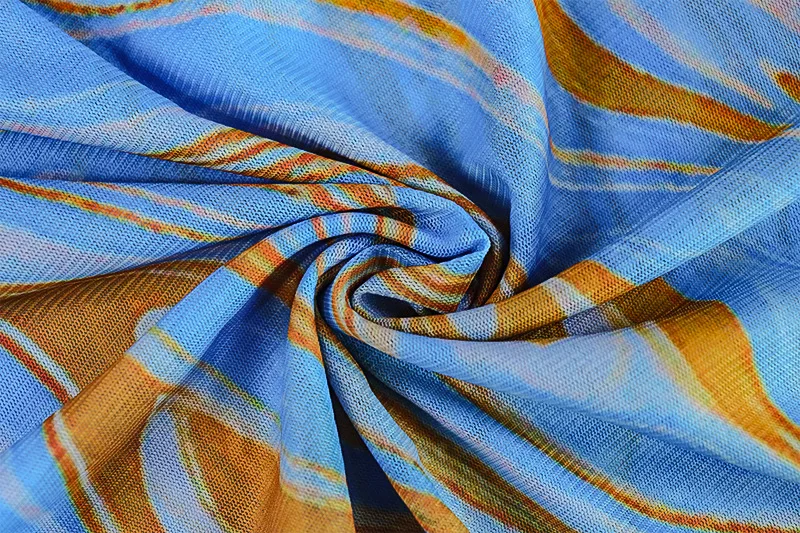 ผู้หญิง Tie Dye พิมพ์ดูผ่านตาข่าย Bodycon Maxi ชุดสแควร์คอ Lace Up ริบบิ้น Halter Flare Sleeve Slim Holiday Party Robe