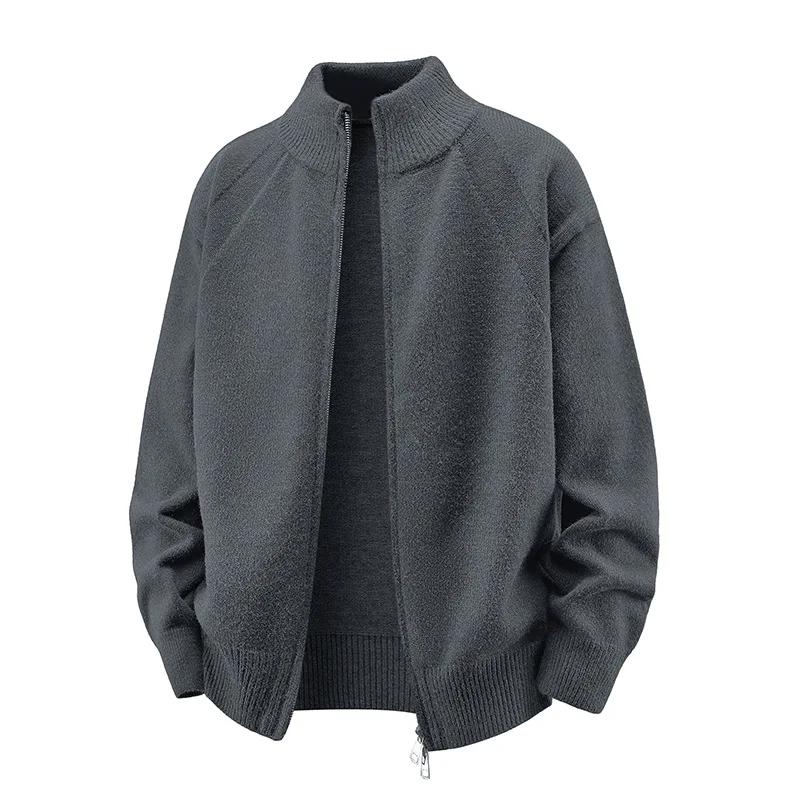 

Мужской вязаный кардиган с воротником-стойкой, уличный свободный повседневный модный высококачественный мягкий и удобный зимний свитер в стиле куртки