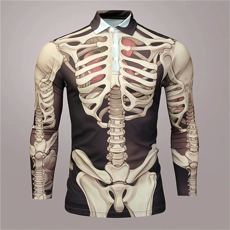 Newest Vintage Skull 3D Printed Long Sleeve Polo Shirts Men Clothing Lapel Casual Fashion Streetwear Hombre Ropa Tops Male Tees