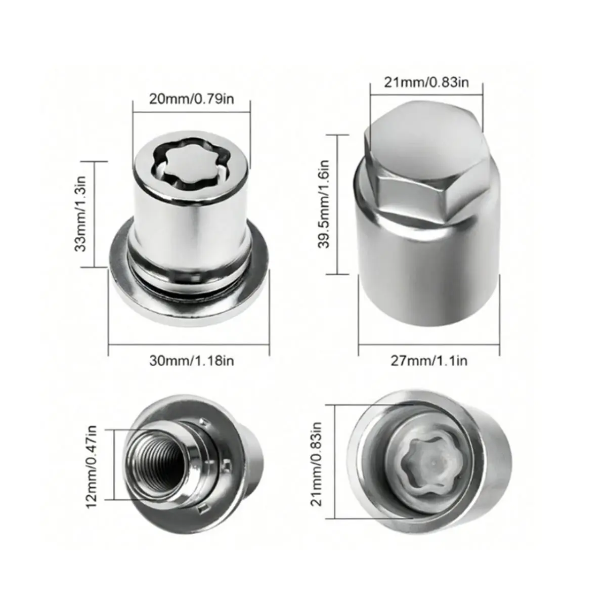 

4Nuts+1Key Anti-Theft 33MM Height Wheel Lock Lug Nuts Set X 1.5 for 2001-2023 Replacement for 00276-00900