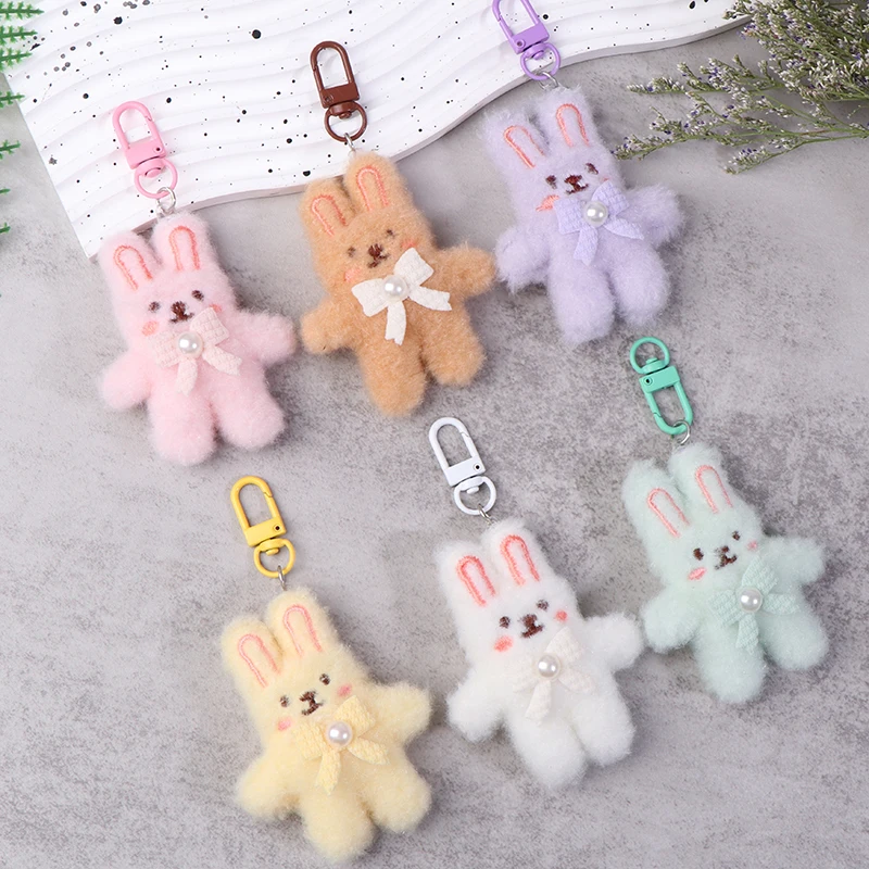 Bowknot Rabbit Plush Pendant Cartoon Bunny Keychain Soft Stuffed Doll Car Key Ring Backpack Bag Decor