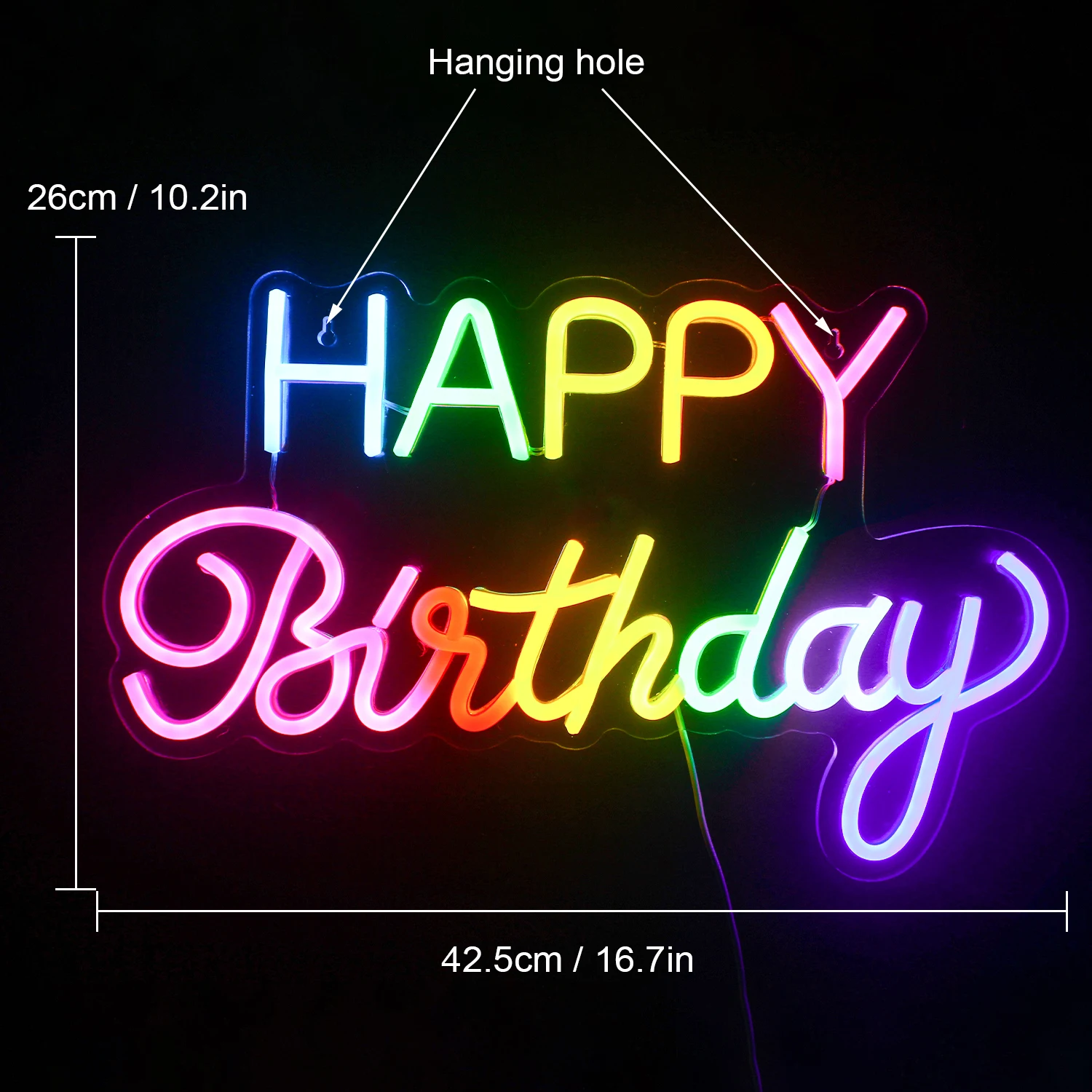 Happy Birthday Colour Neon Sign LED For Party Room Decor USB Powered Transparent Board Light Custom Lamp Home Decoration Items