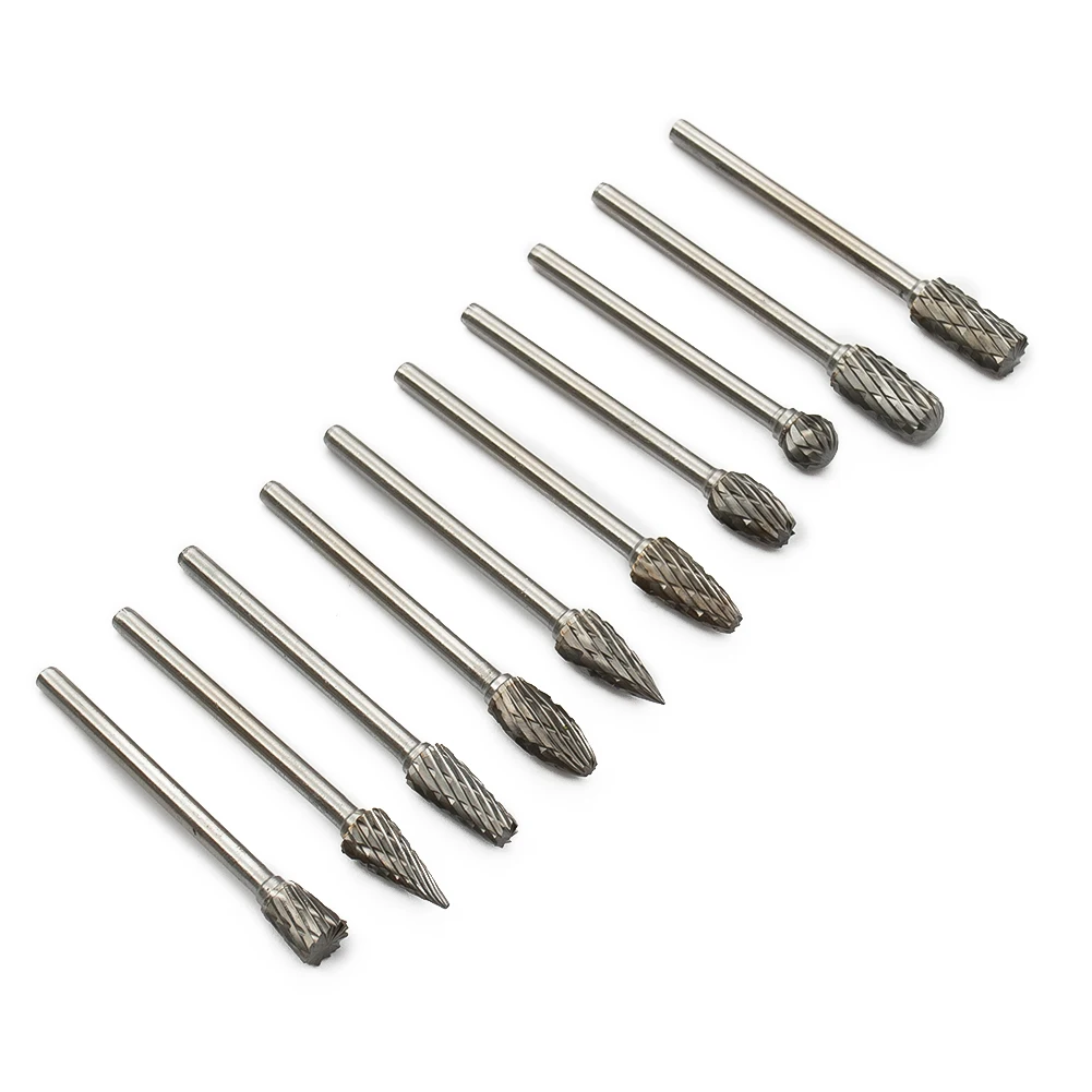 

Grinding Head Rotary Burr Drill Bits Electric Air Tool 1/4 Inch Head 10pcs Silver Tungsten Steel Solid Carbide