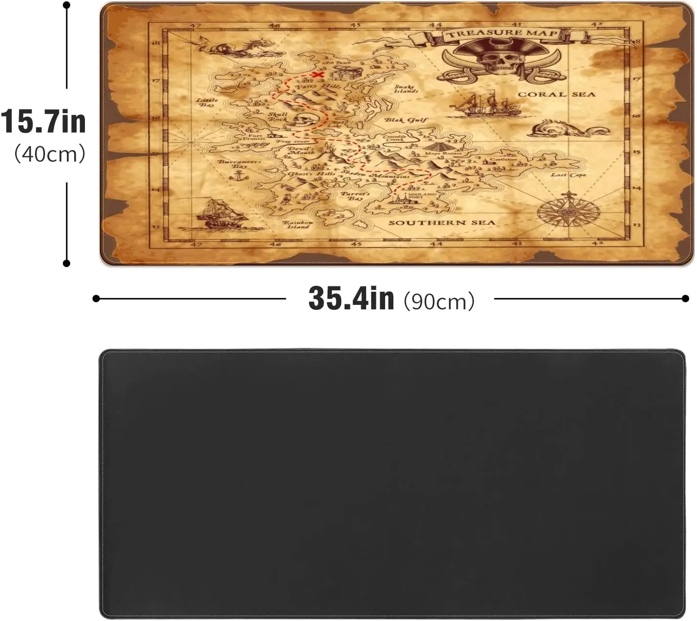 Nautical World Map Pirate Mouse Pad Non-Slip Rubber Mouse Pad with Stitched Edges Waterproof Mouse Mat for Office 35.4" x 15.7"