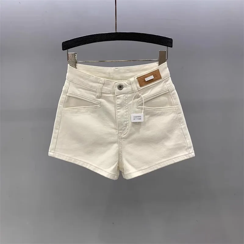 Design Pocket Apricot Denim Shorts for Women's 2024 New High Waisted Slim Fit A-line Wide Leg Hot Pants Y2k Shorts