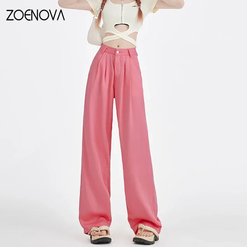 ZOENOVA Fashion Candy Color Loose Jeans 2023 New High Waist 100% Lyocell Tencel Wide Leg Jeans Casual Style High Street Style