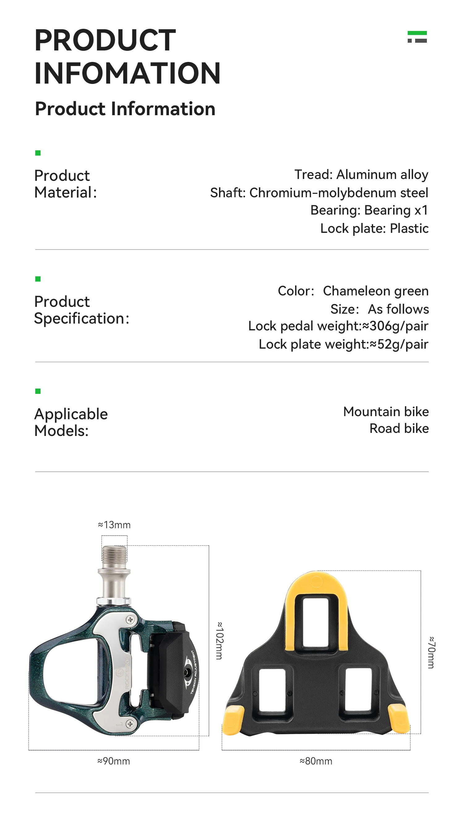 ROCKBROS Fahrradpedal mit Rutschfester Verriegelung MTB Fahrradpedale Flache Klemmplatte Verriegelungs-Pedal SPD Aluminiumlegierung mit Verriegelungsplatte – Detail 3
