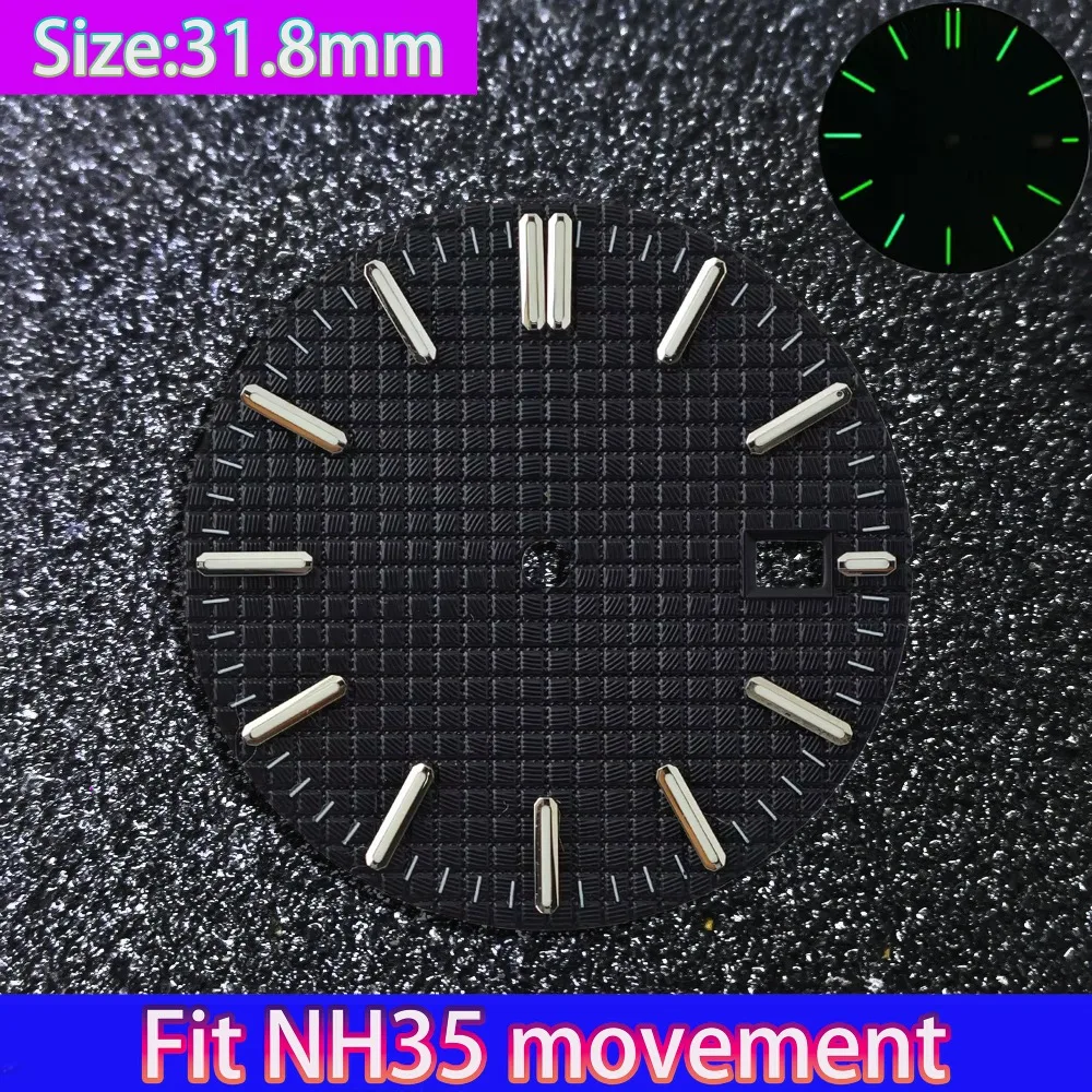 High Quality 31.8mm NH35 Dial Fit NH35 Automatic Movement Green Luminous Single Calendar Watch Modification Accessories