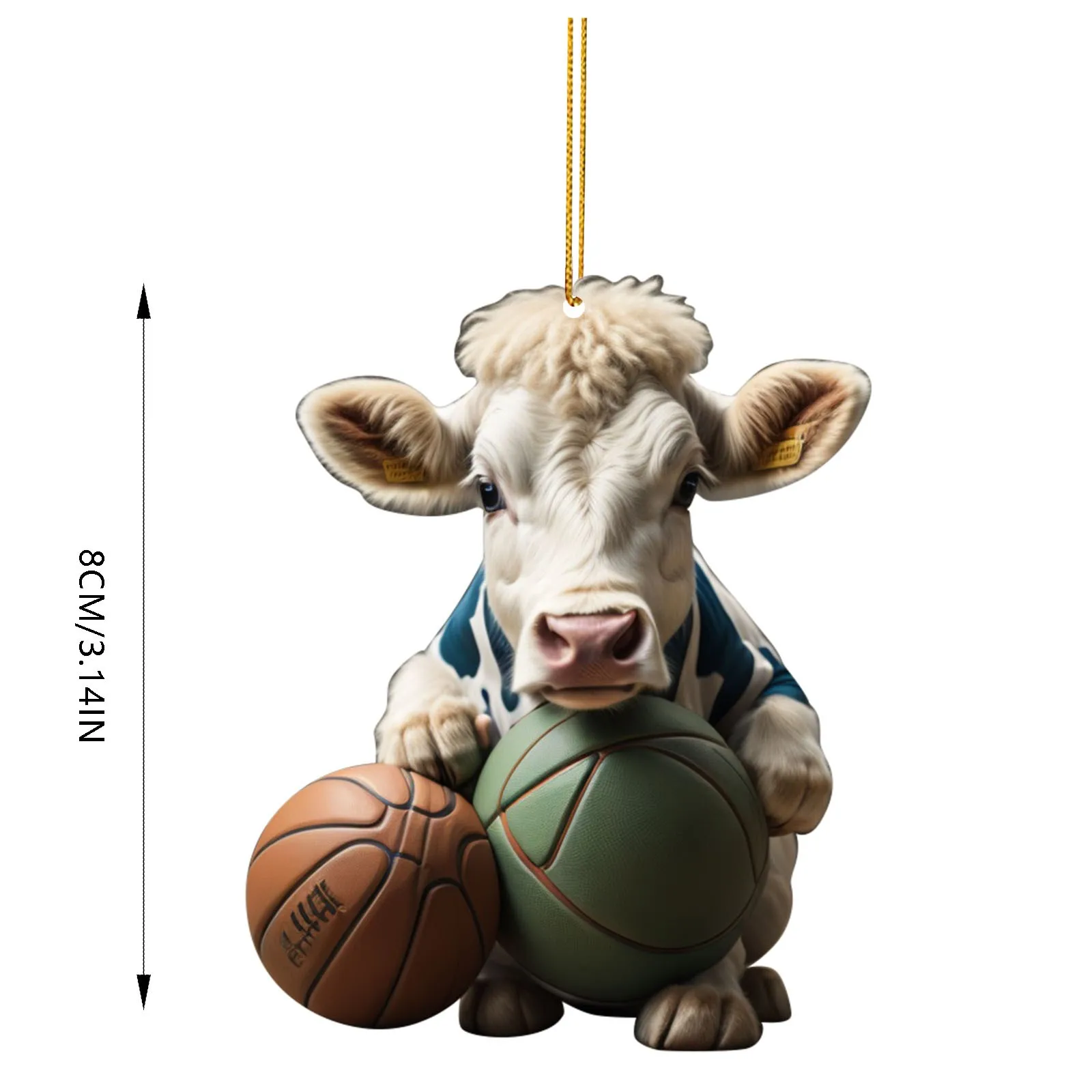 Sport Green Cow And Basketball Christmas Tree Hanging Pendants Acrylic Cute Cow Printed Christmas Ornaments 2023 Navidad Gift