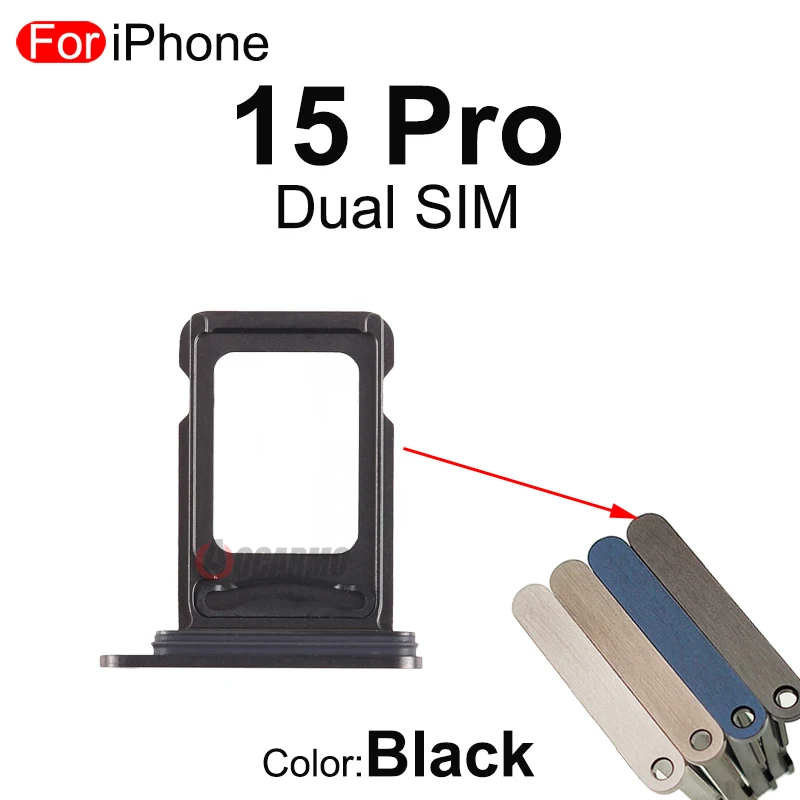 1Pcs/Lot For iPhone 15 Pro SIM Card Tray Holder Slot Drawer Single Dual Replacement Part Black White Blue Titanium Color