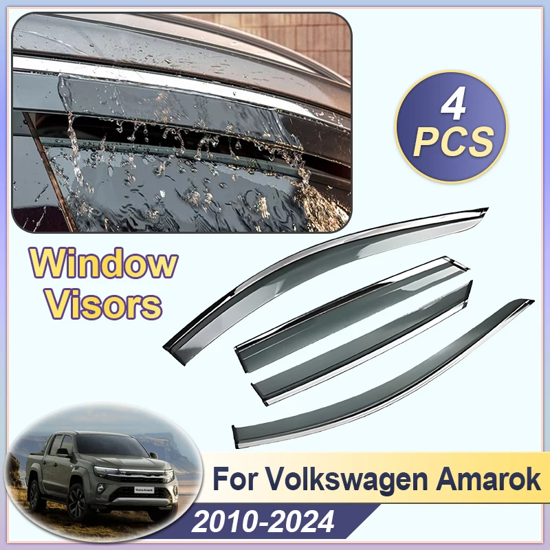 Visera de ventana de coche, 4 Uds., para Volkswagen, VW Amarok 2010-2024, Deflector solar, Deflector de viento lateral para puerta, Deflector de ventana lateral