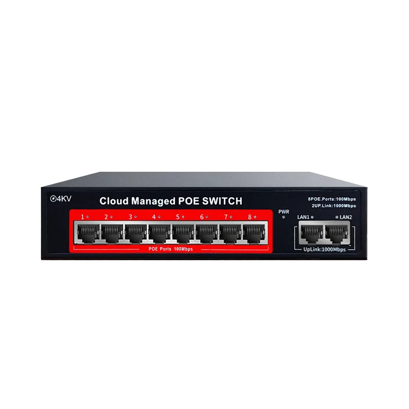 Smart Cloud Management PoE Switch 10/100Mbps 8 Ports PoE with 2 Gigabit Uplink Port Ethernet PoE Switch for CCTV IP Camera