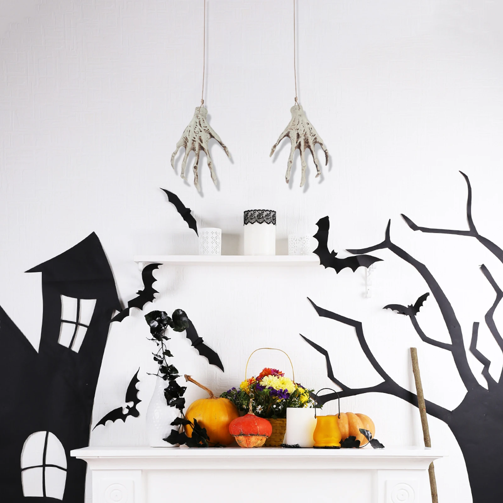 

1 Pair Halloween Skeleton Hand Scary Prop Plastic Hand Claw Terrifying Accessory Haunted House Decoration