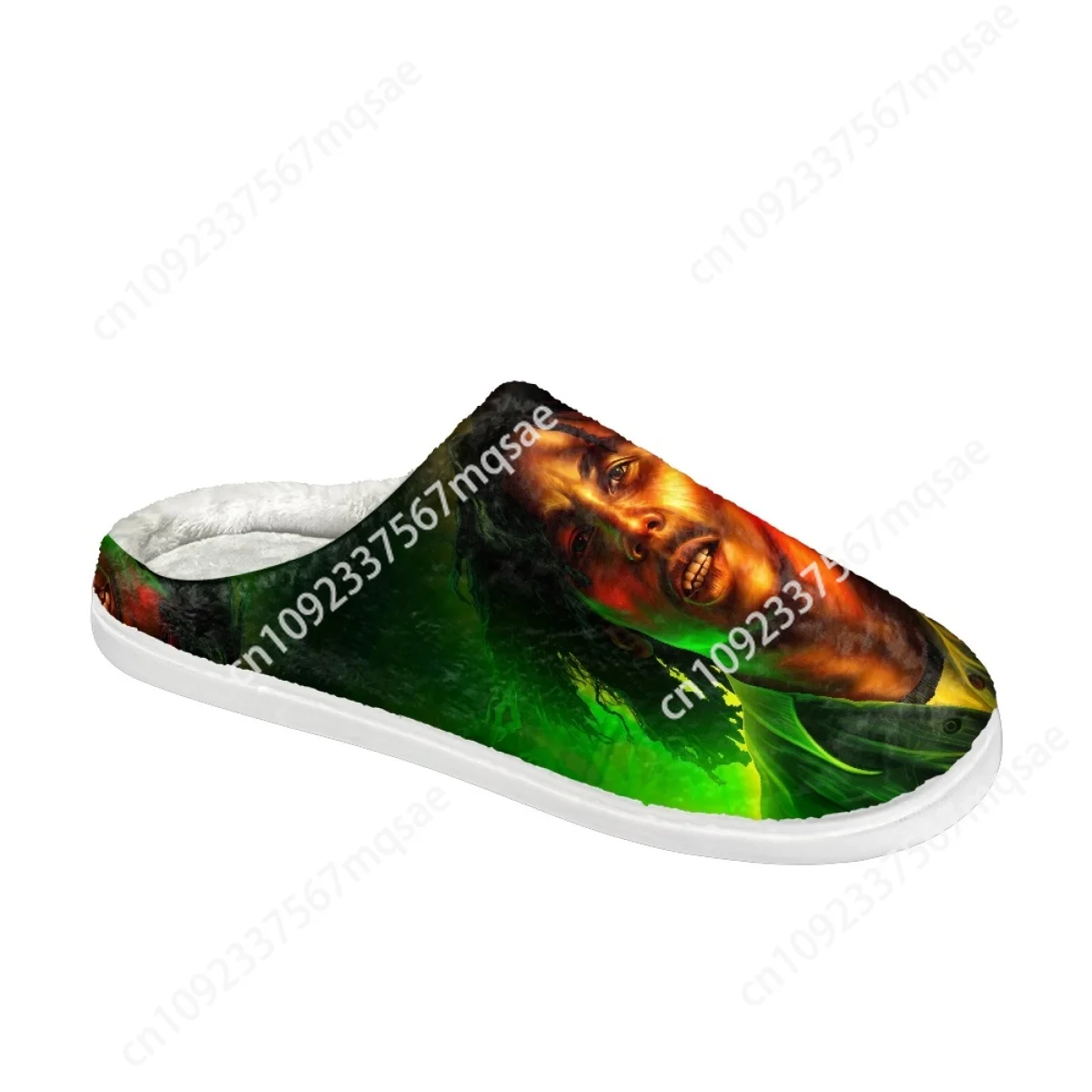 Jamaica Singer Slippers Bob Marley Print Warm Fuzzy Shoes Design Custom Name Anti-slip Women Round Toe Soft Zapatos Para Mujeres