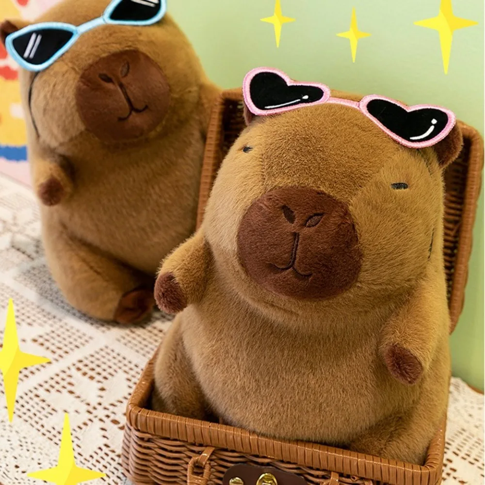 Kawaii Wear Glasses Capybara Plush Doll Cartoon Simulation Capybara Plush Toy Soft Fluffy Capibara Fluffty Doll Birthday Gift