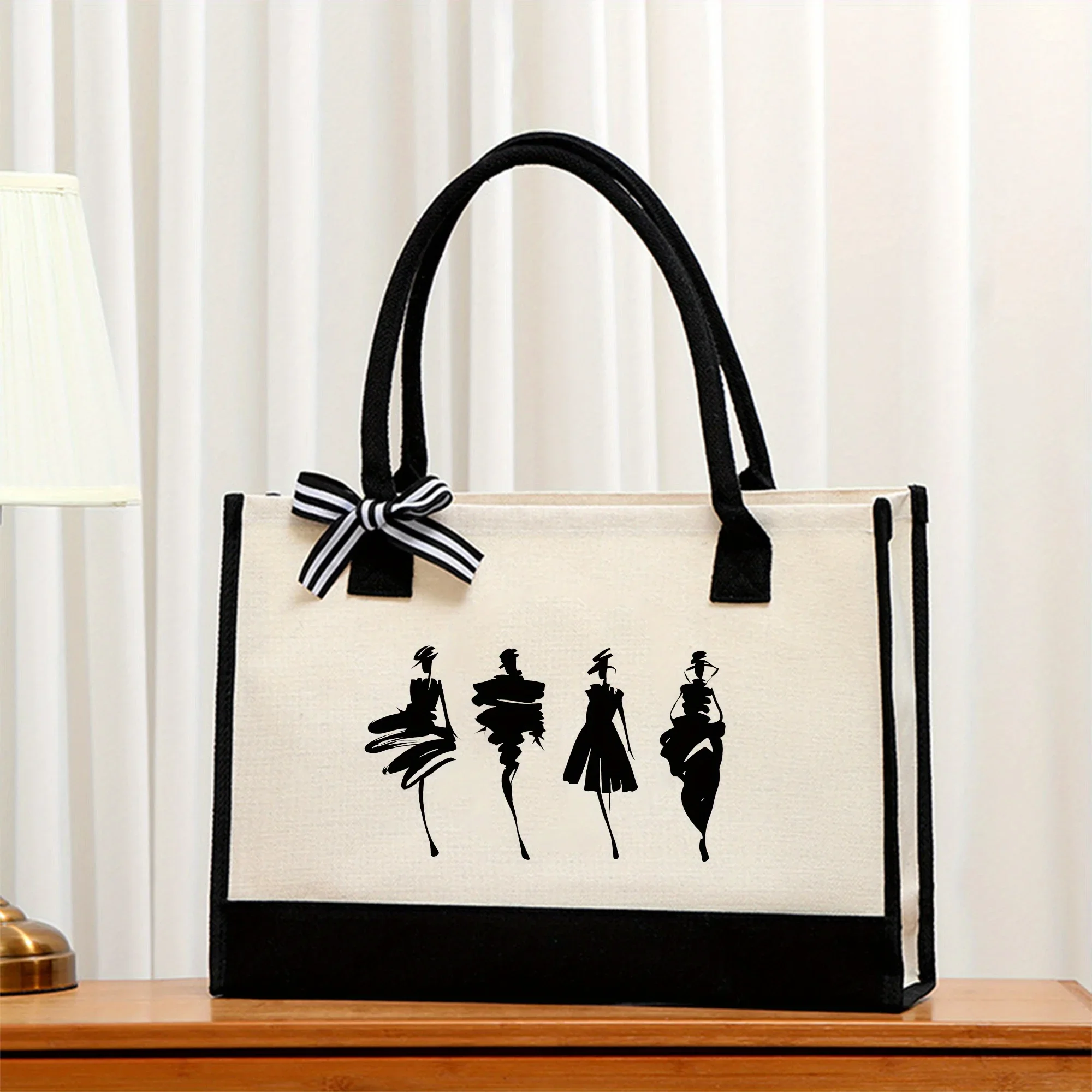 Модная модель с принтом, универсальная большая сумка с цветными блоками, подарочная сумка, экологически чистая парусиновая пляжная сумка для покупок большой вместимости, подарок для девочек