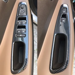 For Hyundai Santa Fe 2019 2020 Carbon Fiber Window Lift Switch Button Cover Trims Door Armrest Panel Frame Interior Accessories