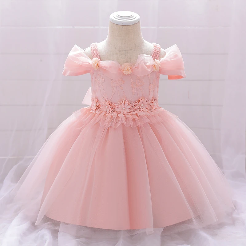 

Newborn 1 Year Birthday Dress For Baby Girl Clothes Flower Christening Princess Dress One Shoulder Girls Party Gown Vestidos